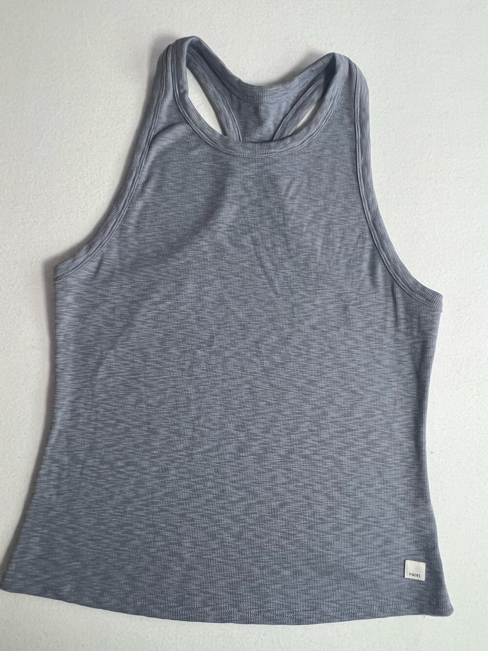 Vuori Sunrise High Neck Tank Womens L Gray Ribbed Racerback VW1012 Yoga